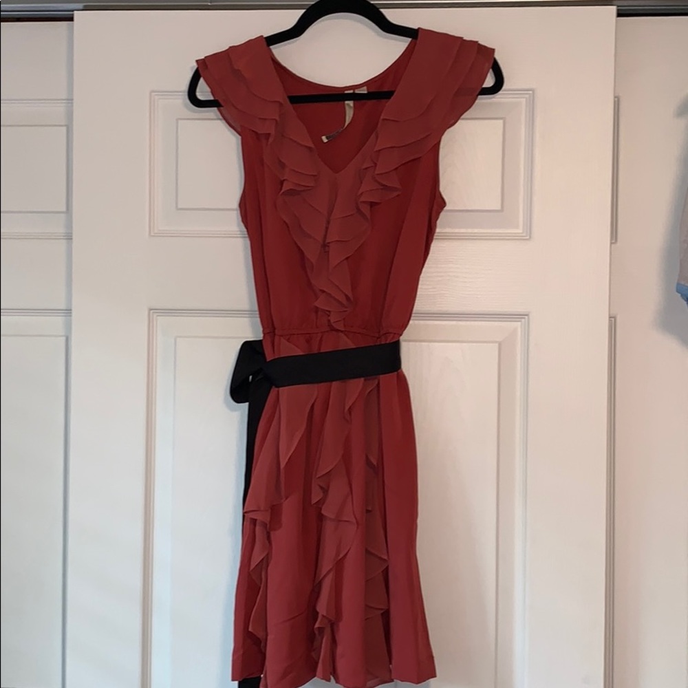 🟣LC Lauren Conrad pretty ruffle brick tie dress 8